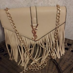 Tan fringed crossbody bag